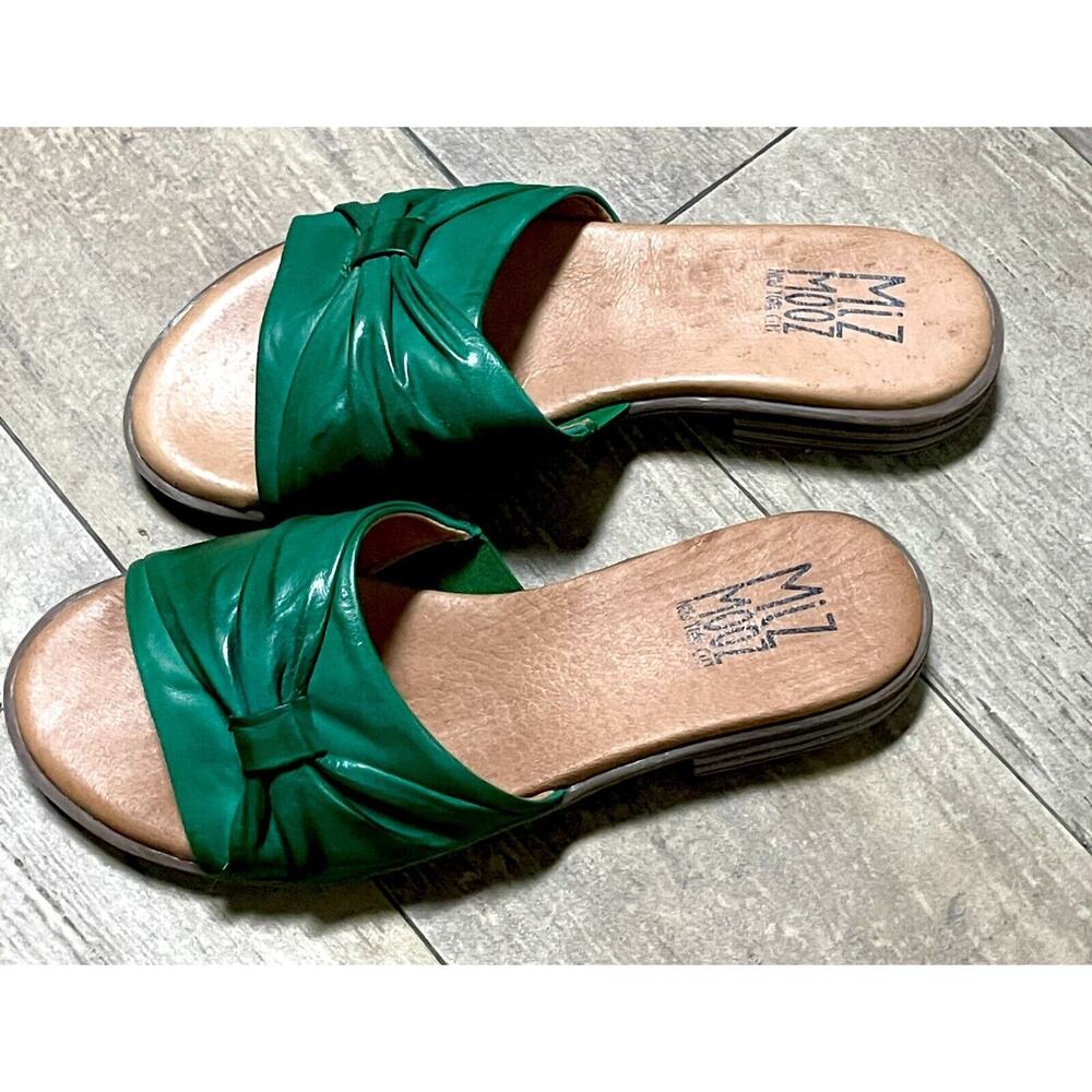 Miz Mooz Leather Ruched Slide Sandals Daisey Color Green Kelly Emerald 36 Us 6